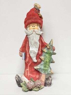 Ganz Rustic Folk Art Resin Santa Claus Figurine with Tree 12"